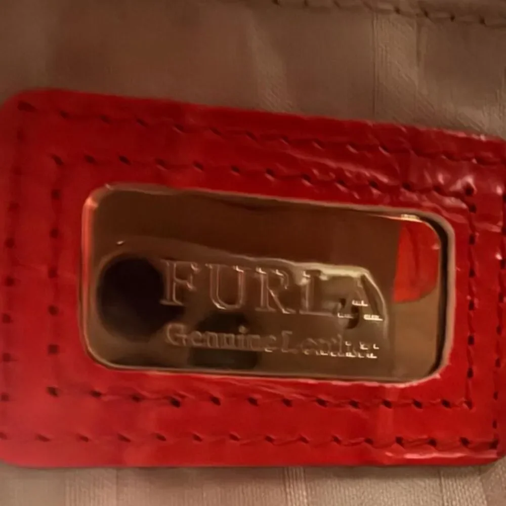 Furla Orange Croc Embossed Leather Satchel Top Handle Crossbody Bag Italy